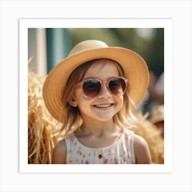 Smiling Little Girl In Straw Hat And Sunglasses 3 Art Print