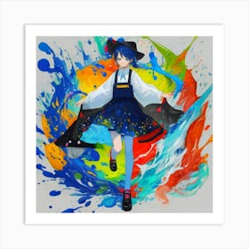 Anime Girl With Paint Splatters Art Print