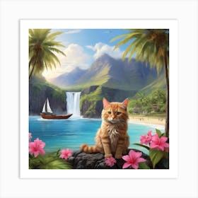 Cat On The Beach Art Print