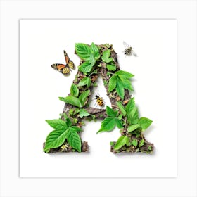 Letter A Made Of Leaves And Insects Art Print