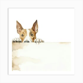 Dog Peeking Over A Blank Sign 1 Art Print