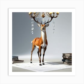 Deer With Chandelier Art Print