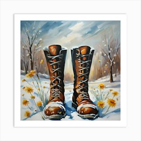 Boots In The Snow Art Print