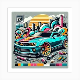 Chevrolet Camaro Vehicle Colorful Comic Graffiti Style Art Print