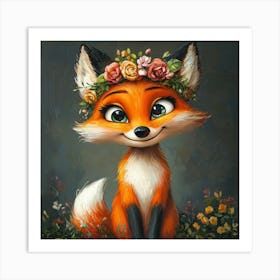 Fox In Flower Crown 2 Poster