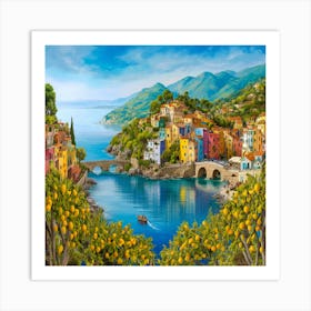 Amalfi View With Lemons Travel Painting Italy (4) 1 Art Print