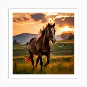 Grass Wild Horse Pasture Sun Romanian Horse Country Calf Rural Farm White Cloud Nature (1) Art Print