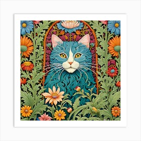 Blue Cat william morris inspired art Art Print