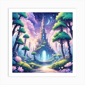 A Fantasy Forest With Twinkling Stars In Pastel Tone Square Composition 383 Art Print