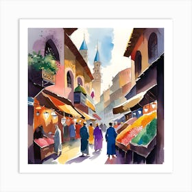 Watercolor Of A Market Art Print