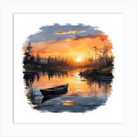 River Scene By Sunset Art Print