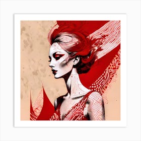 Lady In Red Illustration Of An Red Haired Female Art Print