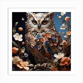 Beautiful owl amidst roses Art Print