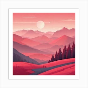 Misty mountains background in red tone 72 Art Print