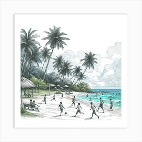 Soccer On The Beach Art Print