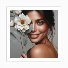 Beautiful Woman With Flowers 2 Art Print