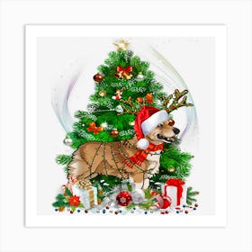 Pembroke Welsh Corgi Christmas Tree Light Pajama Dog Xmas Art Print