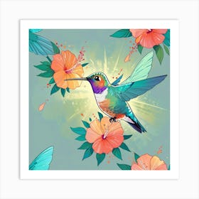 Hummingbirds And Flowers Art Print Art Print