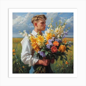 Boy With Flowers Art Print