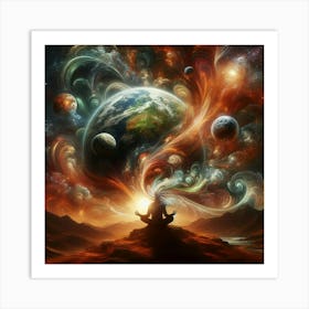 Meditating Woman In Space Art Print