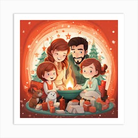 Christmas Family Around The Fire Art Print