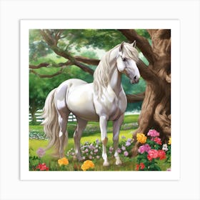 White Horse In The Garden Art Print