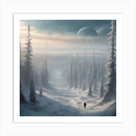 Winter Forest With Visible Horizon And Stars From Above Drone View Sharp Focus Emitting Diodes S (5) Art Print