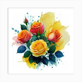 Watercolor design with beautiful roses oil painting abstract 5 Art Print