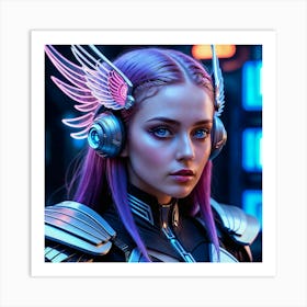 Futuristic Girl With Purple Hair 1 Art Print