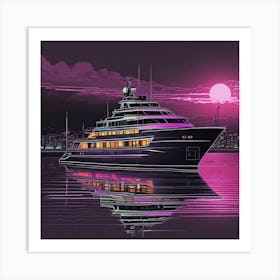 Yacht At Night 1 Art Print