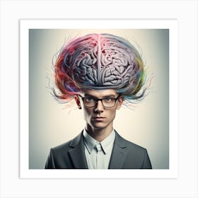 Young Man With Brain On His Head Art Print