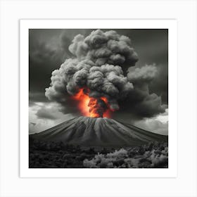 Black And White Image Of A Volcano 3 Art Print