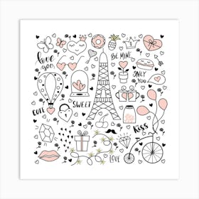 Big Collection With Hand Drawn Objects Valentines Day Art Print