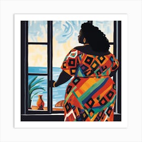 Woman Looking Out Window Art Print