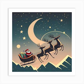 Santa Claus And Reindeer Art Print