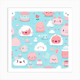 Kawaii Seamless Pattern Art Print