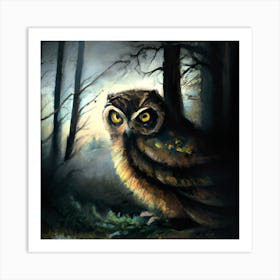 Dark Forest Owl Art Print