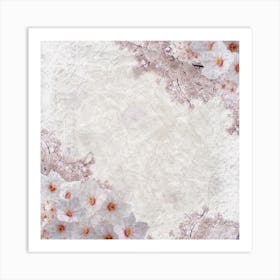 White Background With Pink Flowers Art Print