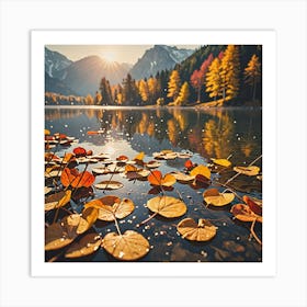 Autumn Leaves On The Lake Art Print