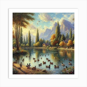 Ducks In The Pond Art Print