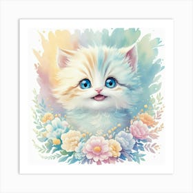 Cute Kitten Pastel Kids Wall Print 2 Art Print