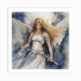 A Warrior Angel Daughter Of Yahweh Overcoming The Darkness And Witches Of This World Watercolour Art Print