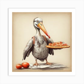 Pelican With Pizza Art Print