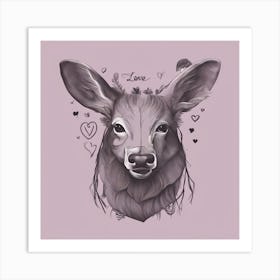 Deer Head With Hearts Art Print