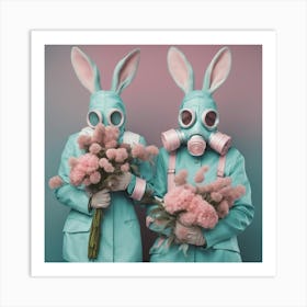 Two Bunnies In Gas Masks 1 Art Print