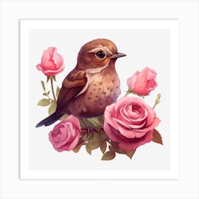 Bird With Roses Art Print