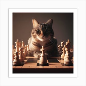 Cat On Chess Board Art Print