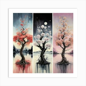 Three different palettes each containing cherries in spring, winter and fall 2 Art Print