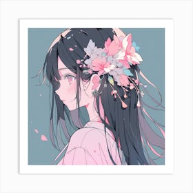 Anime Girl With Flowers Art Print