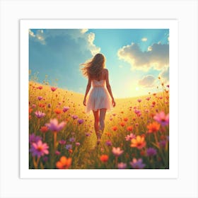 Taylor Swift Walking Through A Magical Field, With Watercolor Flowers Glowing Art Print